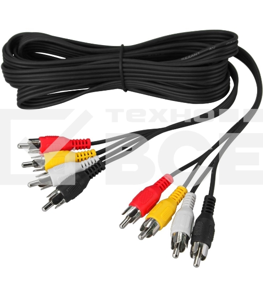 Шнур 4 RCA - 4 RCA, длина 5 метров, черный REXANT