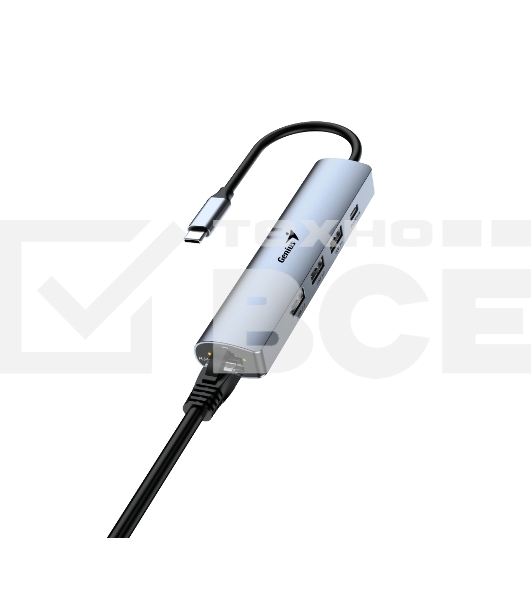 Концентратор USB HUB UH-545 USB3.0 с Ethernet RJ45, гигабитным Ethernet RJ45 x 1, портом питания USB-C (5 В 3 А) x 1, портами передачи данных USB-A 3.0 x 3