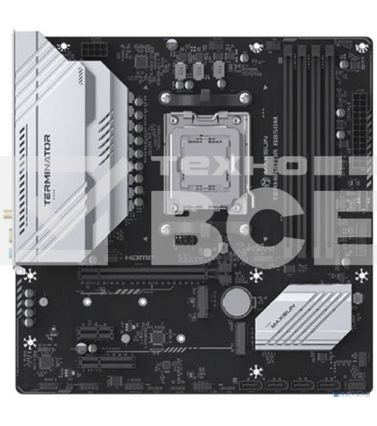 Материнская плата Maxsun Terminator B850M WIFI, AM5, AMD B850, 4xDDR5, 4xSATA, 2xM.2, 1xPCIe 4.0 x16, 1xPCIe 3.0 x4, 1xPCIe 3.0 x1, 1xDP, 1xHDMI, 1x2.5Gb LAN, Wi-Fi 6, Bluetooth 5.2, 1xUSB-C 10Gbps, 4xUSB-A 5Gbps, 4xUSB-A 2.0, 1xS/PDIF, 6x3.5 мм, 7.1, mATX