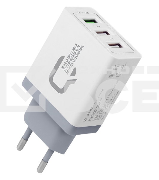 Сетевое зарядное устройство Qumo Quick Charge 3.0 3 USB (Charger 019), Quick charge 3.0, 3 USB, QC 3.0 + 2,1A, белый