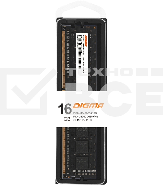 Оперативная память Digma, DDR4, 16GB (1x16GB), 2666MHz, CL19, DIMM