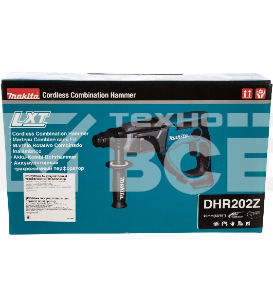 Перфоратор Makita DHR202Z аккумуляторный SDS+ [DHR202Z] {18В,Li-ion,3реж,1.9Дж,0-4000у\м,3.5кг,чем,подсв,б\акк и з\у,совмест с 4Ач Li-ion}