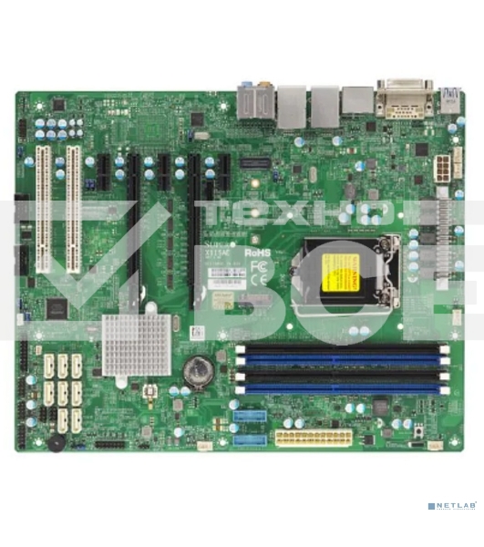 Материнская плата Supermicro MBD-X11SAE-B, LGA1151, Intel C236, 4xDDR4, 8xSATA, 1xM.2, 2xPCIe 3.0 x16, 3xPCIe 3.0 x1, 2xPCI, 2x1Gb LAN, 2xUSB-A 2.0, 2xUSB-A 5Gbps, 2xUSB-A 10Gbps, 1xDVI-D, 1xDP, 1xHDMI, COM-порт, ATX