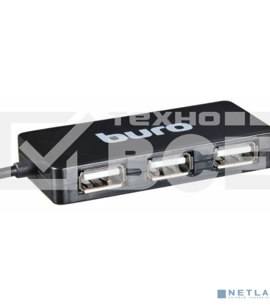Разветвитель USB 2.0 Buro BU-HUB4-U2.0-Slim 4порт. черный