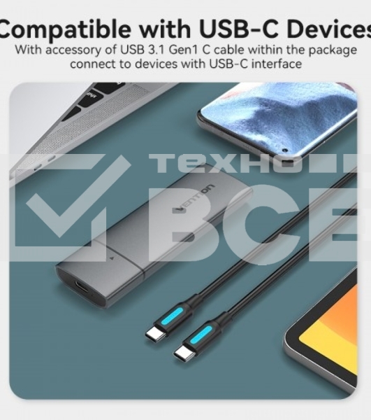 Корпус для SSD Vention USB 3.1 Gen 2-C M.2 NVMe Серый