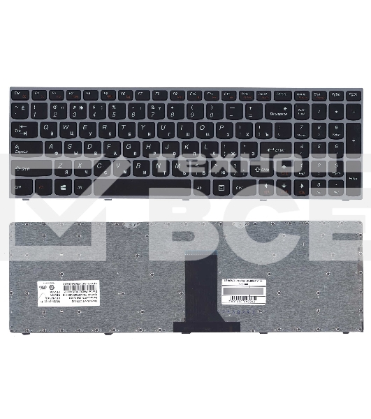 Клавиатура для ноутбука Lenovo IdeaPad B5400 M5400 черная с серебристой рамкой
