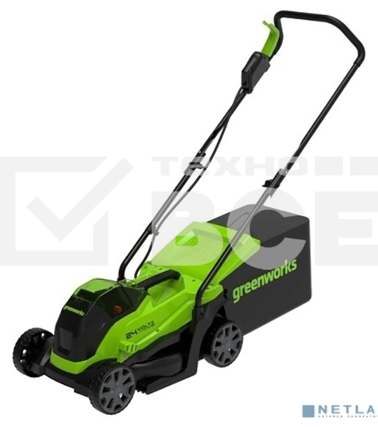 Газонокосилка аккумуляторная GreenWorks GD24LM33k4, 24v, 33 см, 1хАКБ 4Ач и ЗУ (2516107UB)