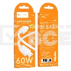 Кабель USB2.0 Hoco Type-C/Type-C, 3А, 60Вт, нейлоновая оплетка, X113, 1м, белый, коробка, фото 1
