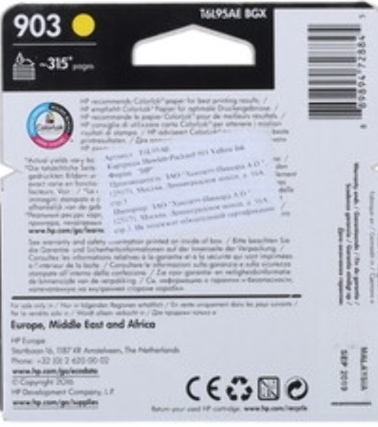 Картридж струйный HP 903 T6L95AE желтый для HP OJP 6960/6970 (315стр.)
