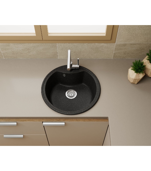 Мойка для кухни BAU Dream Black stone D 51, выпуск с сифоном в комплекте, черный камень