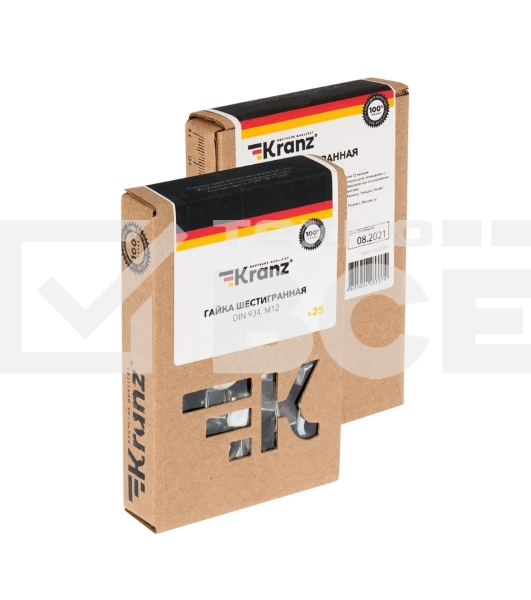 Гайка шестигранная KRANZ DIN 934, M12, упаковка поставщика ( 20 кг. / 1 600 шт.)