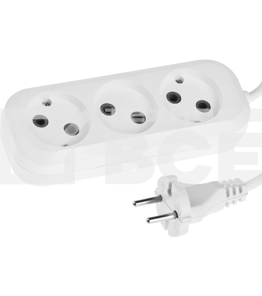 Удлинитель СИБИН электрический, ПВС сечение 0,75 кв мм, 3 гнезда, макс мощн 1300Вт, 2м