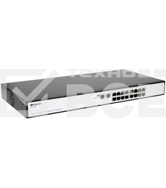 Неуправляемый PoE-коммутатор ORIGO OS1218P/190W/A1A 16x100Base-TX PoE+, 2x1000Base-T, PoE-бюджет 190 Вт, корпус металл
