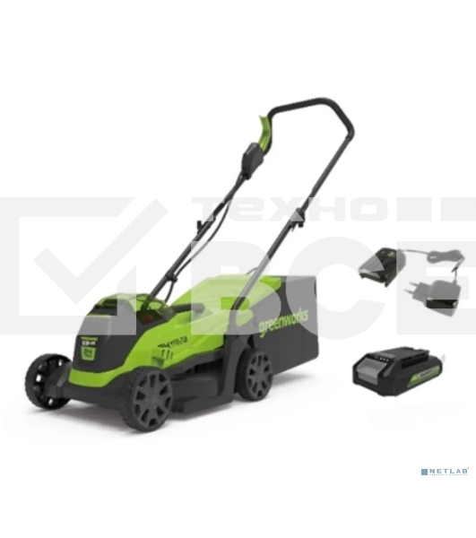 Газонокосилка аккумуляторная GreenWorks GD24LM33k4, 24v, 33 см, 1хАКБ 4Ач и ЗУ (2516107UB)