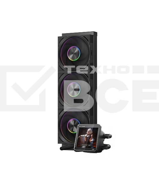 Система охлаждения PCCooler DT360 ARGb Display BK (300W, 360мм, LED temp., черный, ARGb/Fans: 3x120мм, 83.83CFM, 3000RPM/Pump height 62мм, 15dBA, 2600RPM, Rad thickness 27мм/S: 1851, 1700, 1200, 115X, AM5, AM4)