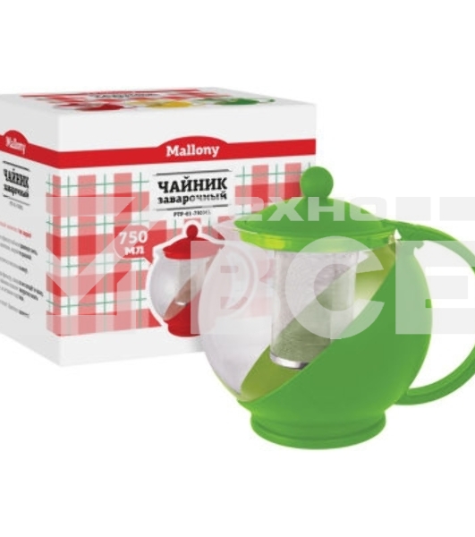 Чайник заварочный MALLONY Variato, 750 мл (стекло, пластик корпус, металл.ситечко), цвета в ассорт.