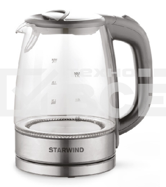 Чайник электрический Starwind SKG2315 1.7л. 2200Вт серый/серебристый (корпус: стекло)