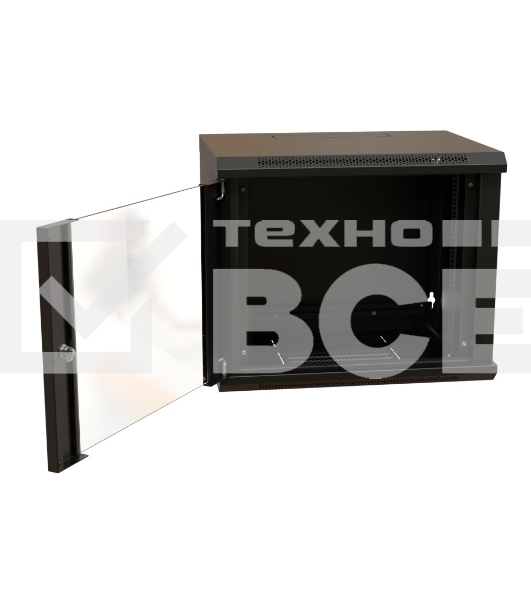 Шкаф коммутационный WRline (WR-TW-1266-GP-RAL9004) настенный 12U 600x600мм пер.дв.стекл 2 бок.пан. 60кг черный 520мм 650мм IP20 сталь