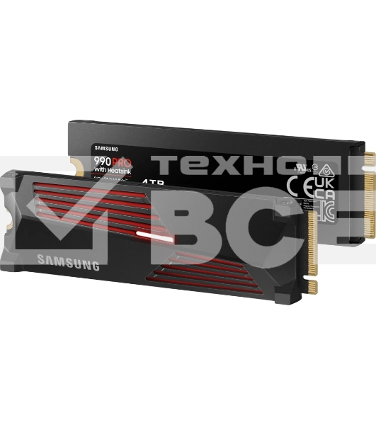 Накопитель SSD Samsung 990 Pro MZ-V9P4T0CW, 4Tb, PCIe 4.0 x4, M.2 2280, NVMe, R/W 7450/6900, с радиатором