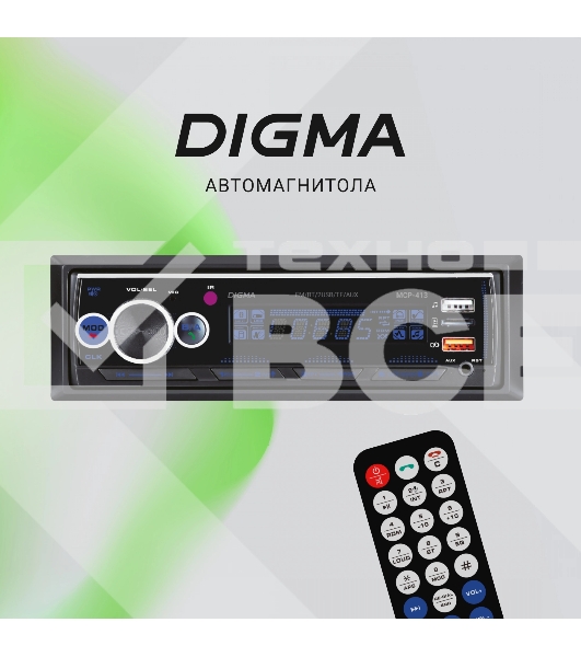 Автомагнитола Digma MCP-413 1DIN 4x45Вт v5.0 USB 2.0 AUX 4 ПДУ