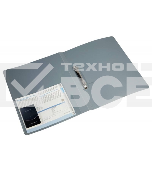 Папка на 2-х кольцах Бюрократ -0818/2RGREY A4, пластик, 0.7мм корешок 18мм, внутренний и торцевой карман, серый