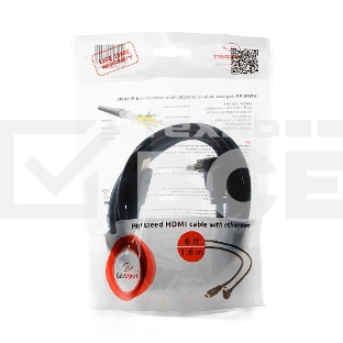 Кабель Cablexpert HDMI CC-HDMI490-6, 19M/19M, v2.0, медь, позол.разъемы, экран, угловой, 1.8м, черный, пакет