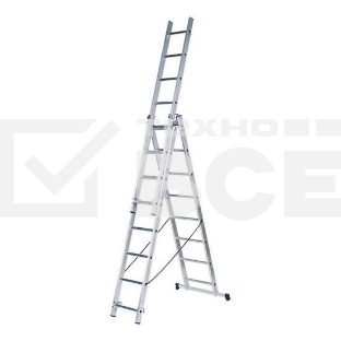 Лестница FIT 65434трехсекционная алюминиевая 3х9 ступеней h=257/449/641см вес 11.18кг