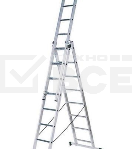 Лестница FIT 65434трехсекционная алюминиевая 3х9 ступеней h=257/449/641см вес 11.18кг