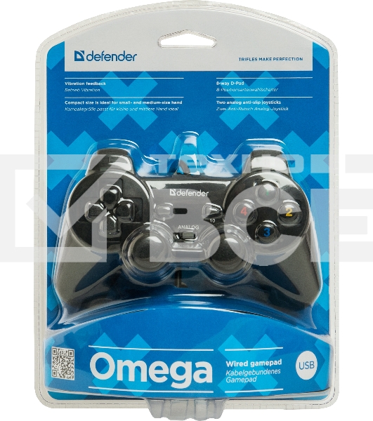 Геймпад Defender Omega USB, Проводной геймпад, 12 кнопок, 2 стика