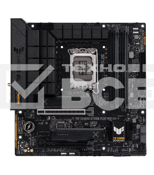 Материнская плата ASUS TUF GAMING B760M-PLUS WIFI D4, LGA 1700, Intel B760, 4xDDR4, 4xSATA, 2xM.2, 1xPCI-E 5.0 x16, 1xPCI-E 4.0 x4, 1xUSB-A 3.2 Gen 1, 4xUSB-A 3.2 Gen 2, 2xUSB 2.0, 1xUSB-C 3.2 Gen 2x2, 1x2.5Gb LAN, 5x3.5 мм, 7.1, Wi-Fi 6, Bluetooth 5.2, M