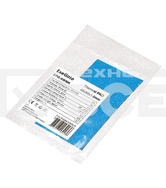 Термопрокладка ExeGate EPG-9WMK (45x85x1.5 mm, 8,5 Вт/ (м•К), теплопроводящая клейкая двухсторонняя)