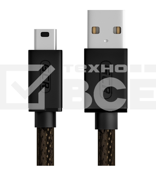 Кабель GCR PROF 1.0m USB 2.0, AM/mini 5P, черно-прозрачный, 28/24 AWG, экран, армированный, морозостойкий, GCR-51197
