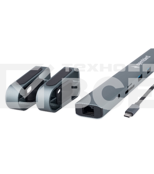 Док-станция Type-C Gembird UHB-D5, 10в1: 3xUSB3.1, Type-C PD87W, Jack 3.5, SD/TF, HDMI, RJ45, Type-C, кабель 14см, алюминий