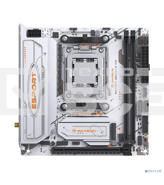 Материнская плата Maxsun eSport B850ITX WIFI ICE, AM5, AMD B850, 2xDDR5, 2xSATA, 2xM.2, 1xPCIe 5.0 x16, 1xHDMI, 1xDP, 1x2.5Gb LAN, Wi-Fi 6, Bluetooth 5.2, 2xUSB-A 5Gbps, 4xUSB-A 2.0, 3x3.5 мм, 7.1, Mini-ITX