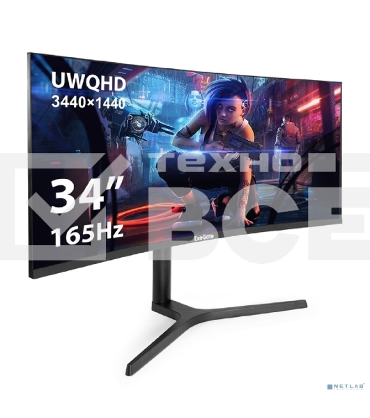 Монитор 34' ExeGate Combat EC3407TA VA 3440x1440, 165 Гц, 1 мс, 21:9, 300 кд/м², HDMI 2.0, DP 1.2, 3.5 Jack, FreeSync, изогнутый экран (1800R), черный