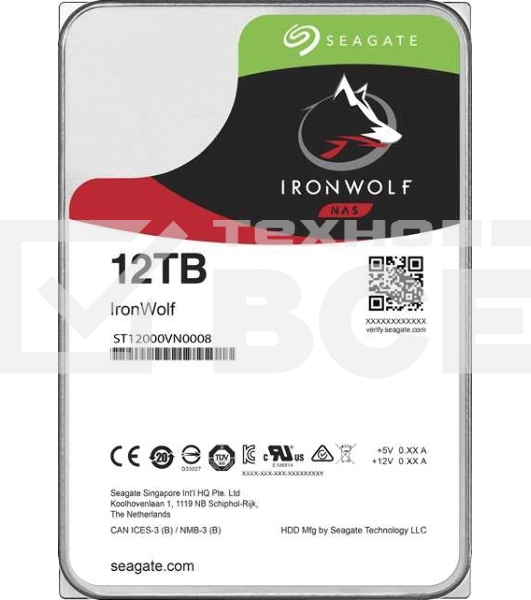 Жесткий диск Seagate Ironwolf ST12000VN0008, 12TB SATA 6.0Gb/s, 7200 rpm, 256mb buffer, 3.5