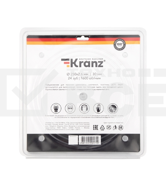 Диск пильный 250 мм х 24 зуб х 30 мм Kranz