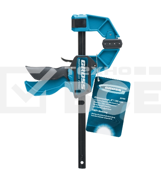 Струбцина реечная Gross быстрозажимная, пистолетного типа, пошаг. механизм, пластиковый корпус,150 мм