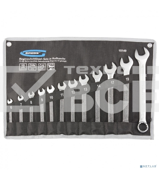 Набор комбинированных ключей Gross 15149 (6-22мм) 12 шт CrV холодный штамп
