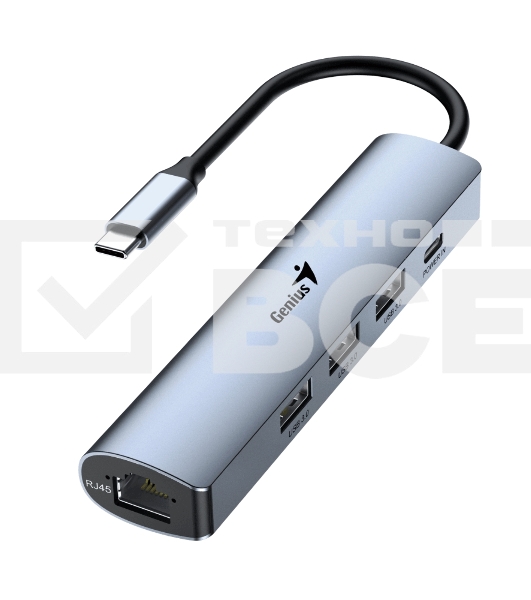 Концентратор USB HUB UH-545 USB3.0 с Ethernet RJ45, гигабитным Ethernet RJ45 x 1, портом питания USB-C (5 В 3 А) x 1, портами передачи данных USB-A 3.0 x 3