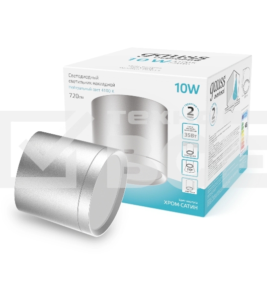 Светильник Gauss Хром/Сатин LED накладной с рассеивателем 10W 4100K 88х75мм 1/30