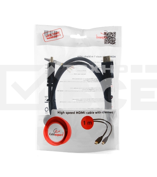 Кабель Cablexpert HDMI CC-HDMI4-1M, 19M/19M, v2.0, медь, позол.разъемы, экран, 1м, черный, пакет