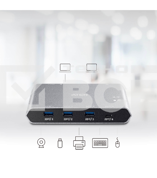 Переключатель ATEN 2-Port USB-C Gen 2 Sharing Switch with Power Pass-through