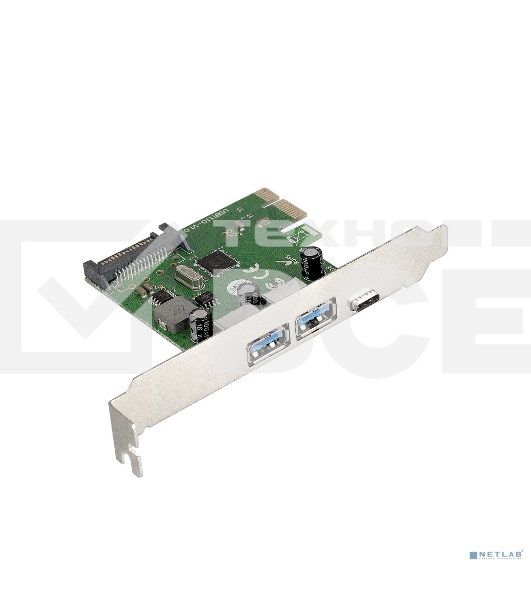 Контроллер ExeGate EXE-323 PCI-E 2.0, 2*USB3.0 ext + 1*Type-C, разъем доп.питания (OEM)