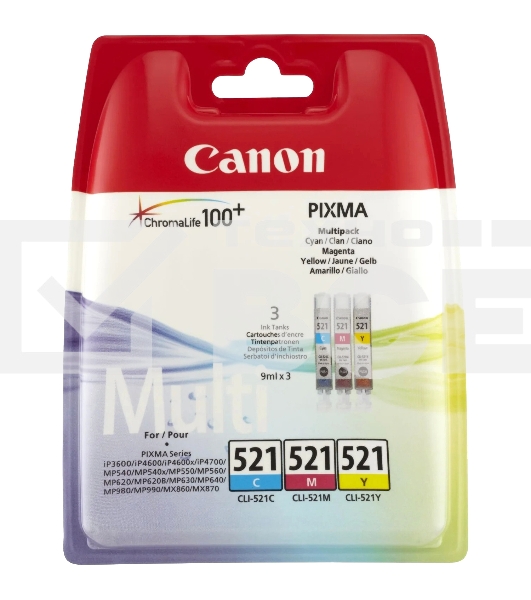 Картридж струйный Canon CLI-521 (2934B010) голубой/пурпурный/желтый набор карт. для Canon Pixma MP540/620/630/980