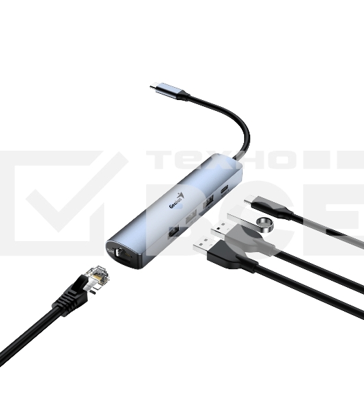 Концентратор USB HUB UH-545 USB3.0 с Ethernet RJ45, гигабитным Ethernet RJ45 x 1, портом питания USB-C (5 В 3 А) x 1, портами передачи данных USB-A 3.0 x 3