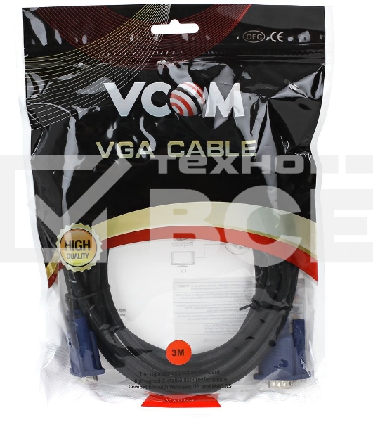 Кабель монитор-SVGA card (15M-15M) 3.0м 2 фильтра VCOM