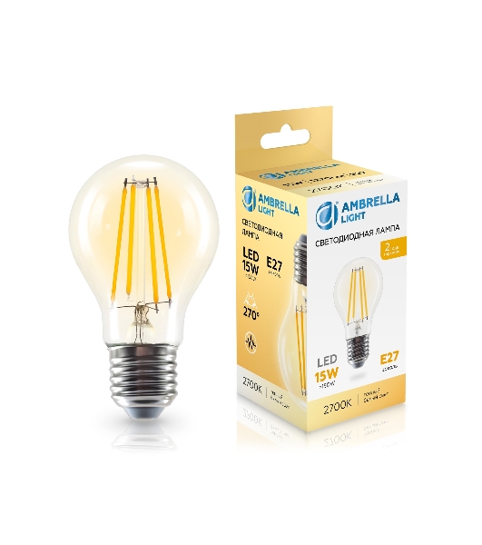 Лампа светодиодная 601513 Filament LED A60 15W E27 2700K 220-240V