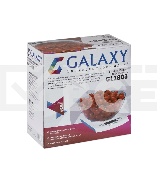 Весы кухонные Galaxy Line GL 2803, белый, пластик, максимальный вес 5 кг, ЖК-дисплей с подсветкой, цена деления 1 г
