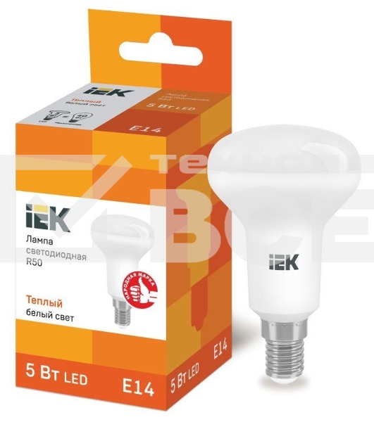 Лампа светодиодная ECO R50 5Вт 3000К тепл. бел. E14 450лм 230-240В ИЭК LLE-R50-5-230-30-E14